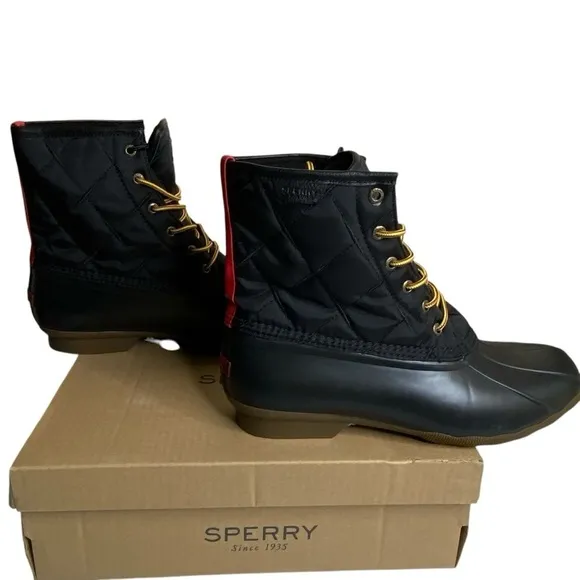 Sperry mens sz 12 Black Saltwater Nylon Waterproof Duck Boots New in Box