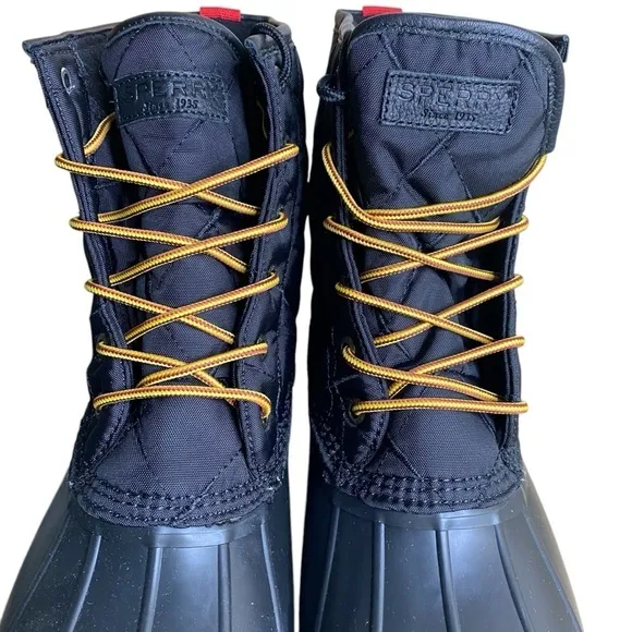 Sperry mens sz 12 Black Saltwater Nylon Waterproof Duck Boots New in Box