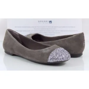 Sperry Top Sider Annabelle Glitter Cap Toe Ballet Flat Shoes Grey Suede Size 6