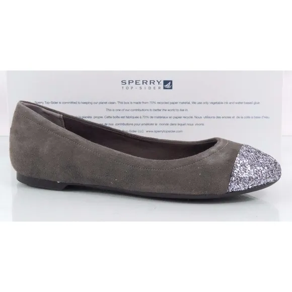 Sperry Top Sider Annabelle Glitter Cap Toe Ballet Flat Shoes Grey Suede Size 6
