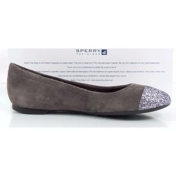 Sperry Top Sider Annabelle Glitter Cap Toe Ballet Flat Shoes Grey Suede Size 6