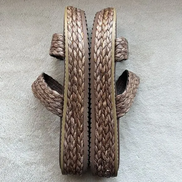 Splendid Goldi Braided Espresso Brown Raffia Sandals Women 9 Platform Wide Strap