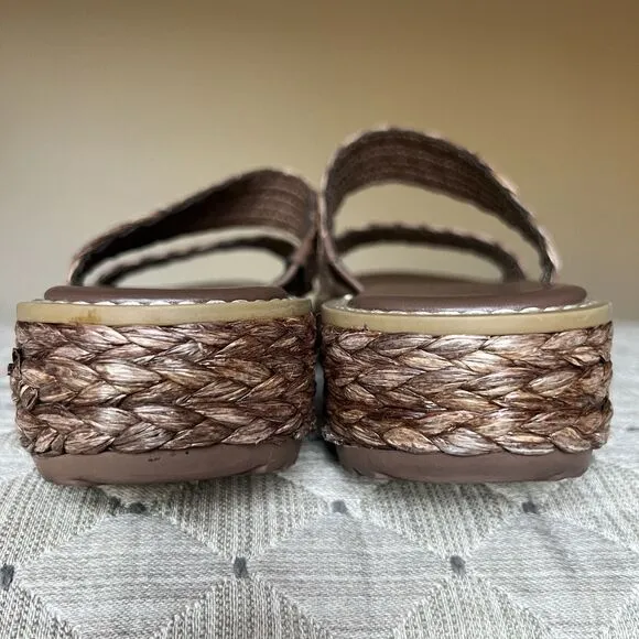 Splendid Goldi Braided Espresso Brown Raffia Sandals Women 9 Platform Wide Strap