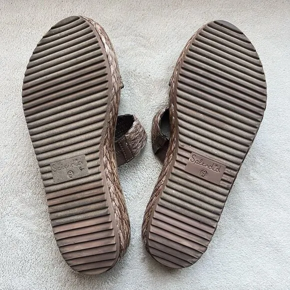 Splendid Goldi Braided Espresso Brown Raffia Sandals Women 9 Platform Wide Strap