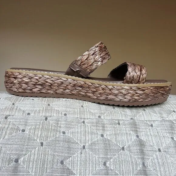 Splendid Goldi Braided Espresso Brown Raffia Sandals Women 9 Platform Wide Strap