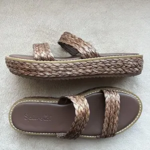 Splendid Goldi Braided Espresso Brown Raffia Sandals Women 9 Platform Wide Strap