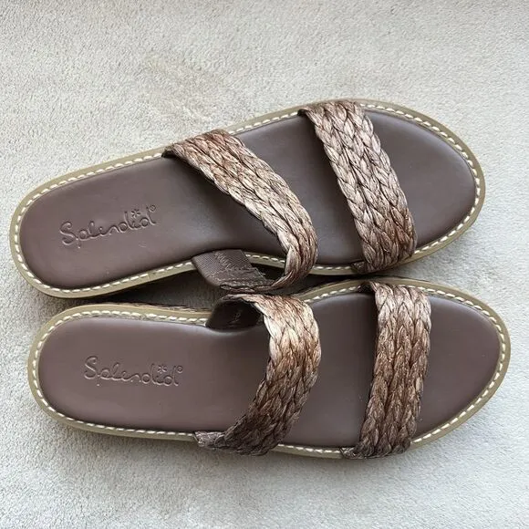 Splendid Goldi Braided Espresso Brown Raffia Sandals Women 9 Platform Wide Strap