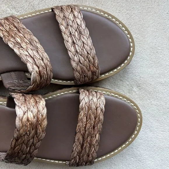 Splendid Goldi Braided Espresso Brown Raffia Sandals Women 9 Platform Wide Strap