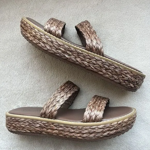 Splendid Goldi Braided Espresso Brown Raffia Sandals Women 9 Platform Wide Strap