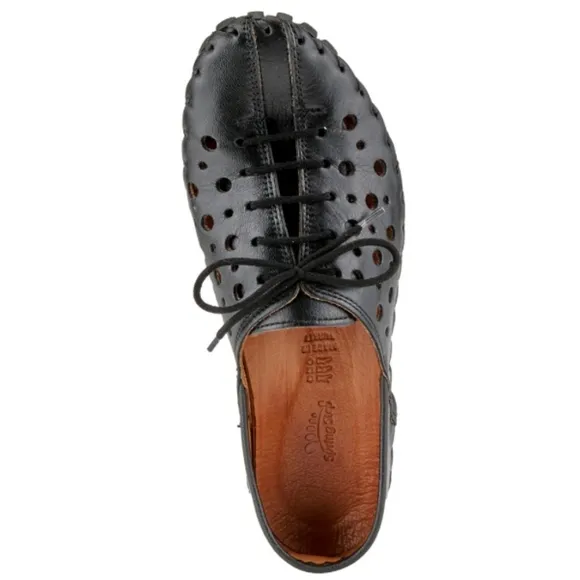 Spring Step (Size 39) Black &quot;Moonwalk&quot; Perforated Lace Up Leather Oxford Shoes