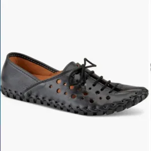 Spring Step (Size 39) Black &quot;Moonwalk&quot; Perforated Lace Up Leather Oxford Shoes