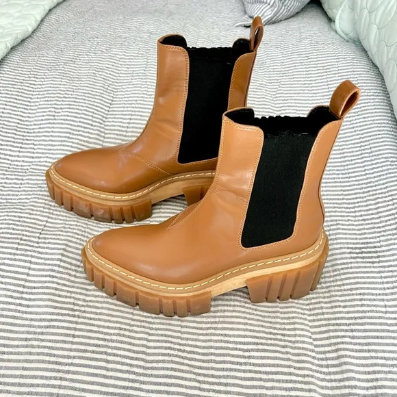 Stella McCartney Emilie Platform Boots in Cuoio/Black