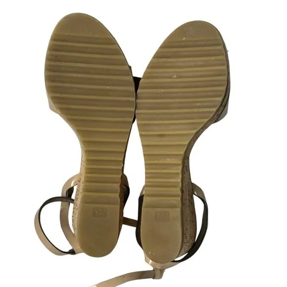 Stella McCartney Size 39 Cork Wedge Sandals Faux Leather Beige Summer