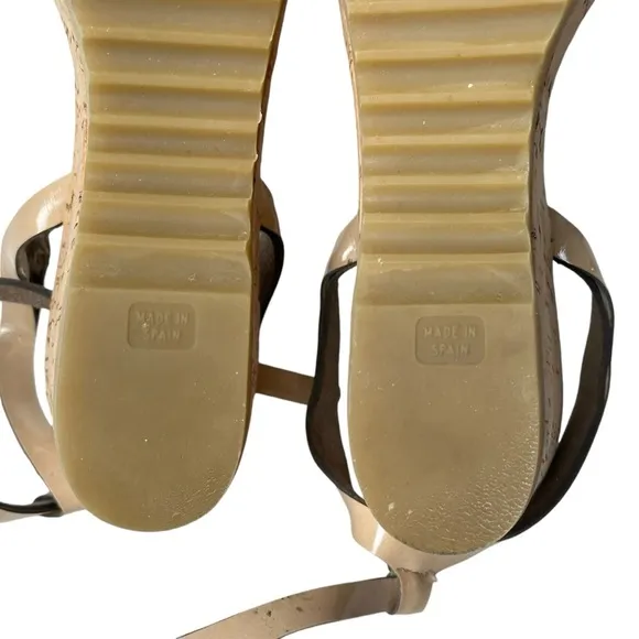 Stella McCartney Size 39 Cork Wedge Sandals Faux Leather Beige Summer