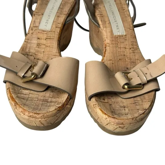 Stella McCartney Size 39 Cork Wedge Sandals Faux Leather Beige Summer