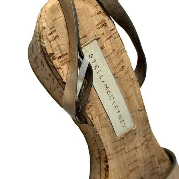 Stella McCartney Size 39 Cork Wedge Sandals Faux Leather Beige Summer