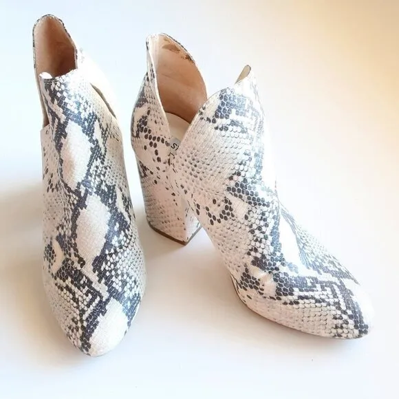 Steve Madden Cream &amp; Grey Snakeskin Almond Toe Block Heel Ankle Boots, Booties