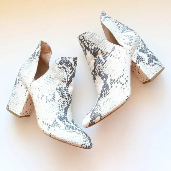 Steve Madden Cream &amp; Grey Snakeskin Almond Toe Block Heel Ankle Boots, Booties
