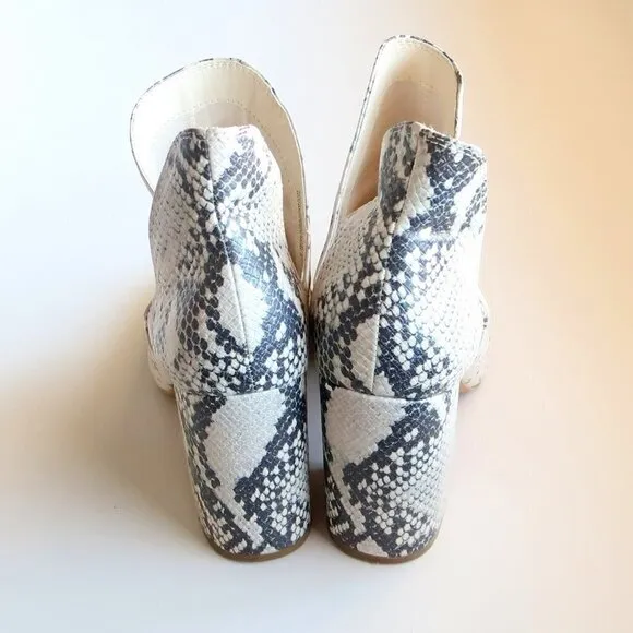 Steve Madden Cream &amp; Grey Snakeskin Almond Toe Block Heel Ankle Boots, Booties