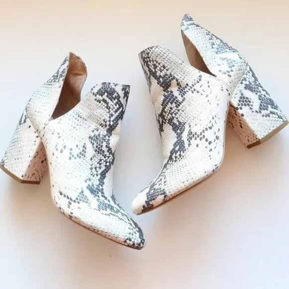Steve Madden Cream &amp; Grey Snakeskin Almond Toe Block Heel Ankle Boots, Booties