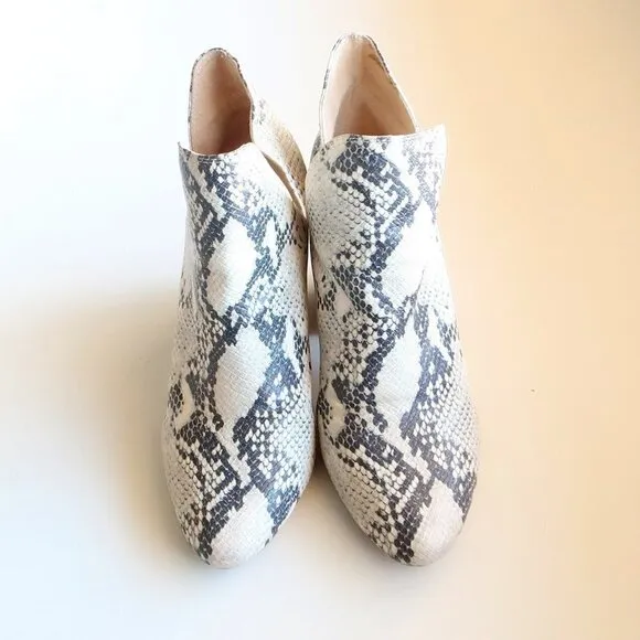 Steve Madden Cream &amp; Grey Snakeskin Almond Toe Block Heel Ankle Boots, Booties