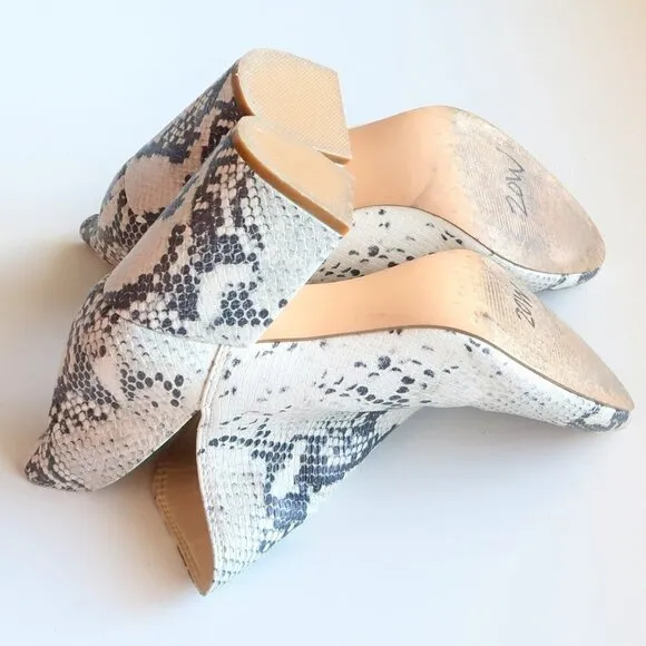 Steve Madden Cream &amp; Grey Snakeskin Almond Toe Block Heel Ankle Boots, Booties
