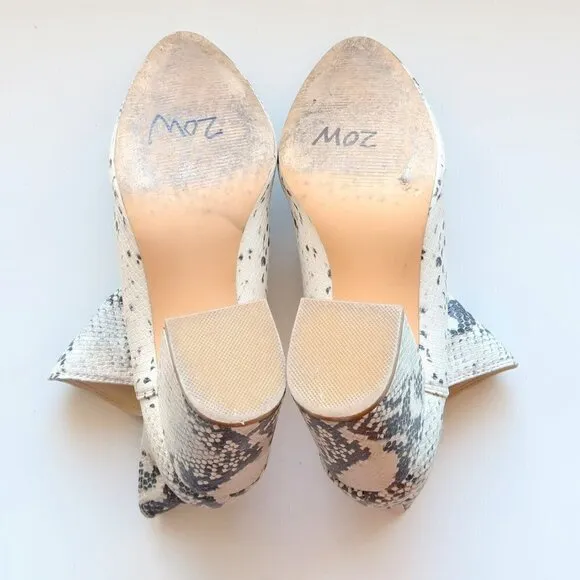 Steve Madden Cream &amp; Grey Snakeskin Almond Toe Block Heel Ankle Boots, Booties