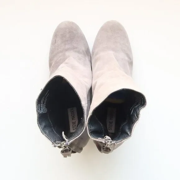 Steve Madden Cynthia Grey Suede Leather Block Heel Ankle Boots / Booties Size 9