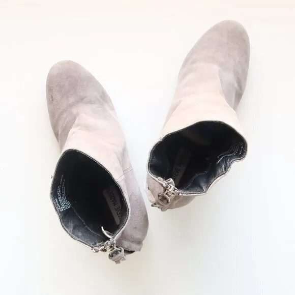Steve Madden Cynthia Grey Suede Leather Block Heel Ankle Boots / Booties Size 9