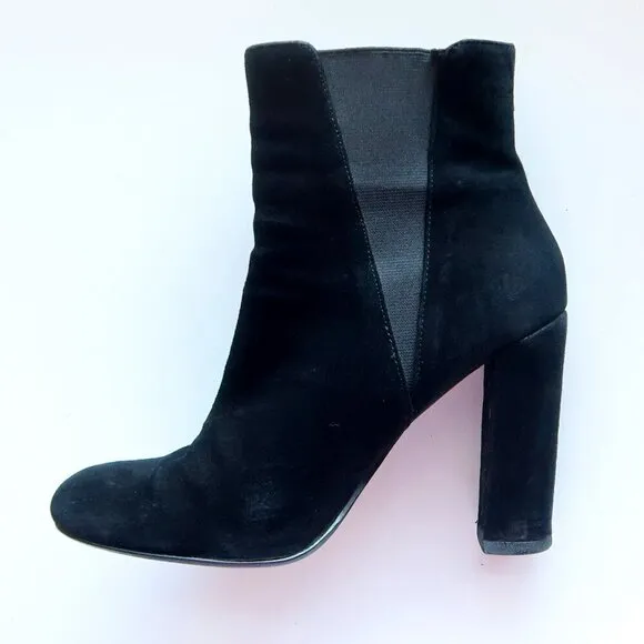 Steve Madden Effect Black Suede Leather Almond Toe Pull-on Ankle Boots Booties 7