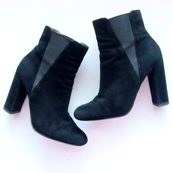 Steve Madden Effect Black Suede Leather Almond Toe Pull-on Ankle Boots Booties 7