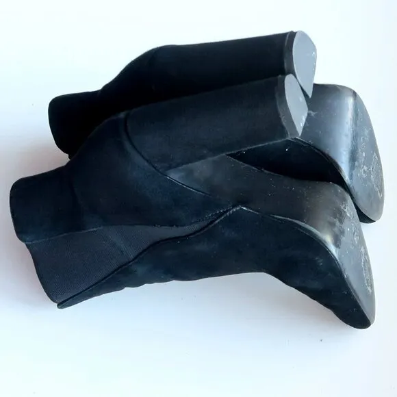 Steve Madden Effect Black Suede Leather Almond Toe Pull-on Ankle Boots Booties 7