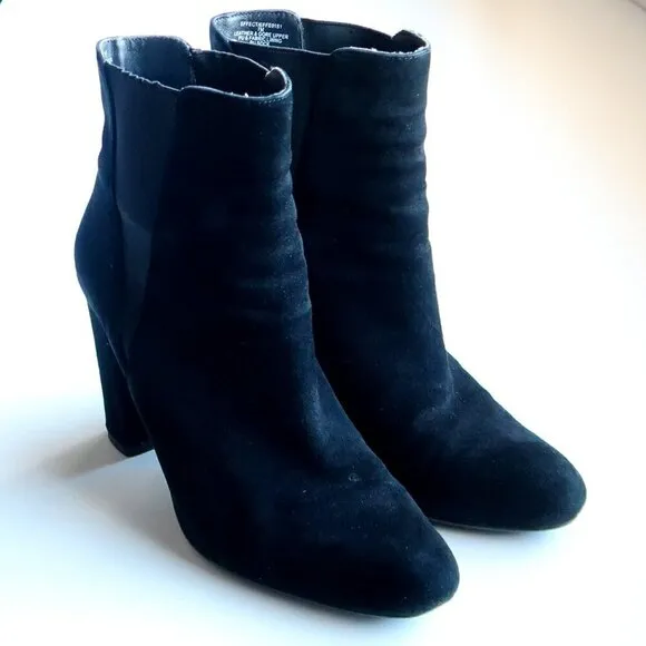 Steve Madden Effect Black Suede Leather Almond Toe Pull-on Ankle Boots Booties 7