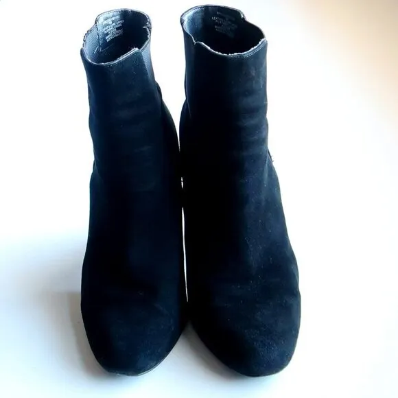 Steve Madden Effect Black Suede Leather Almond Toe Pull-on Ankle Boots Booties 7