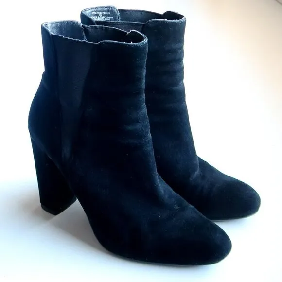 Steve Madden Effect Black Suede Leather Almond Toe Pull-on Ankle Boots Booties 7
