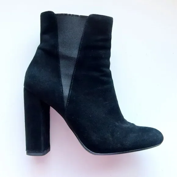 Steve Madden Effect Black Suede Leather Almond Toe Pull-on Ankle Boots Booties 7
