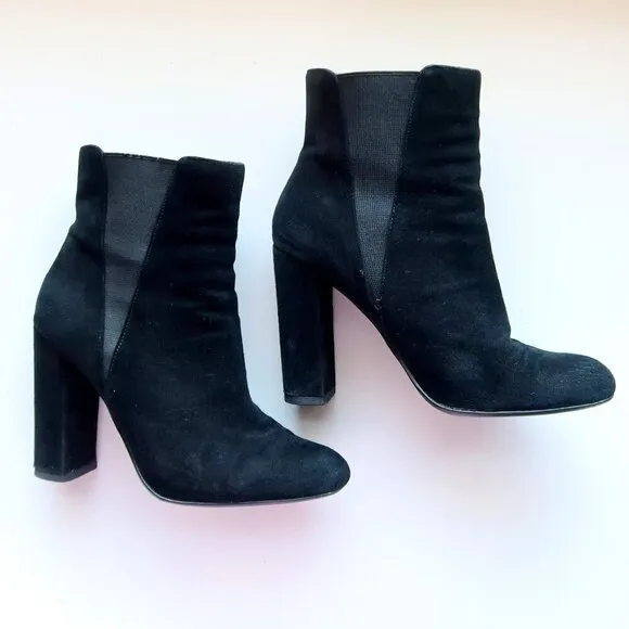 Steve Madden Effect Black Suede Leather Almond Toe Pull-on Ankle Boots Booties 7
