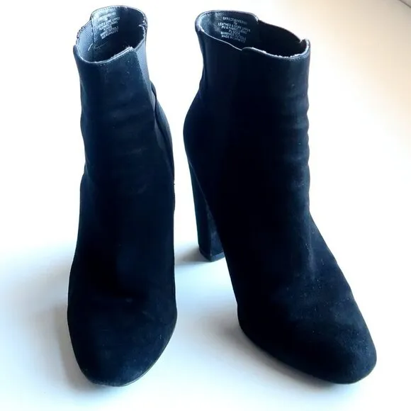 Steve Madden Effect Black Suede Leather Almond Toe Pull-on Ankle Boots Booties 7