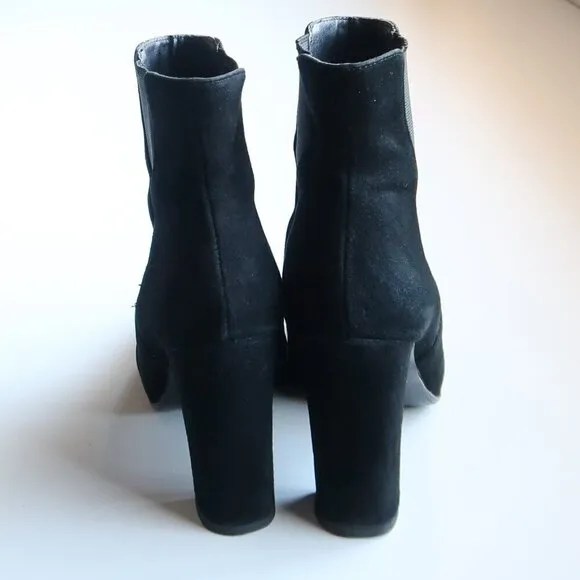 Steve Madden Effect Black Suede Leather Almond Toe Pull-on Ankle Boots Booties 7