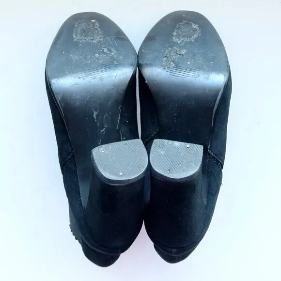 Steve Madden Effect Black Suede Leather Almond Toe Pull-on Ankle Boots Booties 7