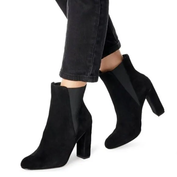 Steve Madden Effect Black Suede Leather Almond Toe Pull-on Ankle Boots Booties 7