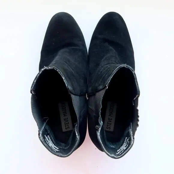 Steve Madden Effect Black Suede Leather Almond Toe Pull-on Ankle Boots Booties 7