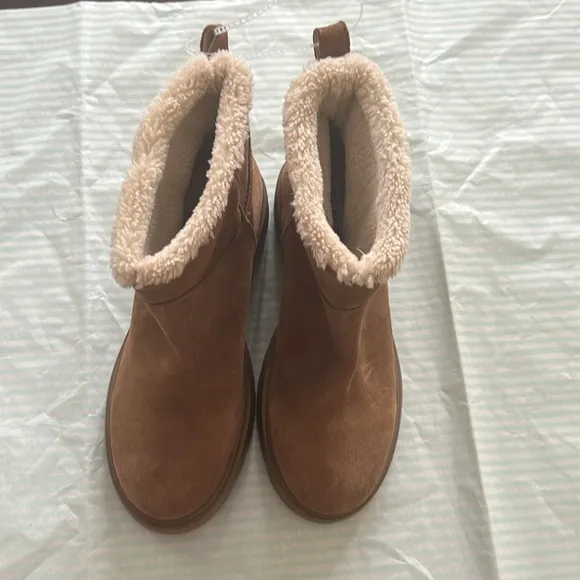 Steve Madden Hatcher Chestnut Suede Leather Faux Fur Lug Sole Ankle Boots