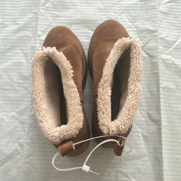 Steve Madden Hatcher Chestnut Suede Leather Faux Fur Lug Sole Ankle Boots