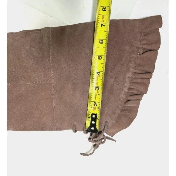 Steve Madden Knee High Boots Taupe Suede Platform Sexy Ruffle Lilianna Size 7