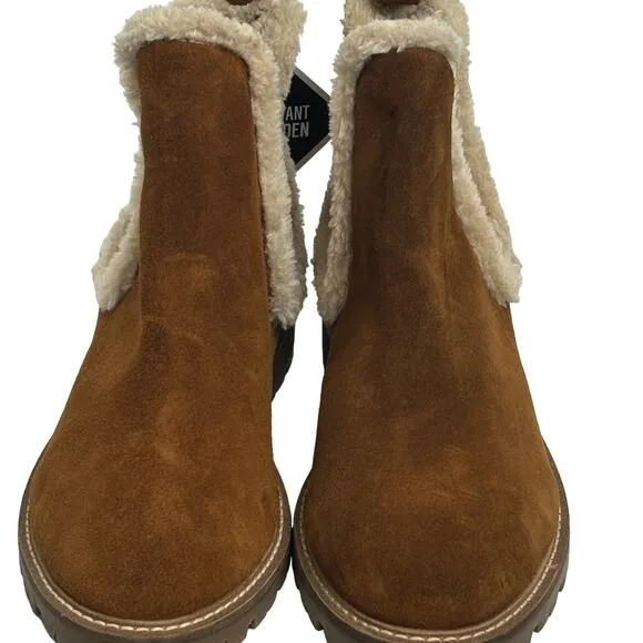 Steve Madden  Leopold Faux Fur Water Resistant Boot in Camel Suede NEW Size 9.5