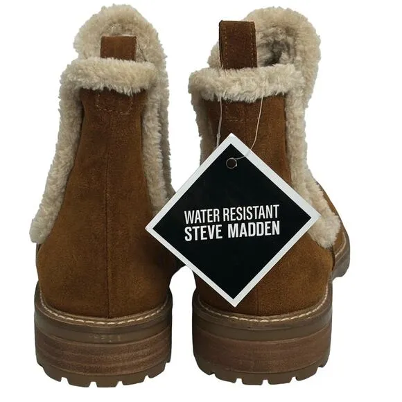 Steve Madden  Leopold Faux Fur Water Resistant Boot in Camel Suede NEW Size 9.5