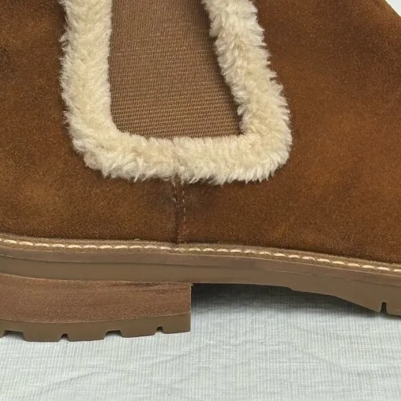 Steve Madden  Leopold Faux Fur Water Resistant Boot in Camel Suede NEW Size 9.5