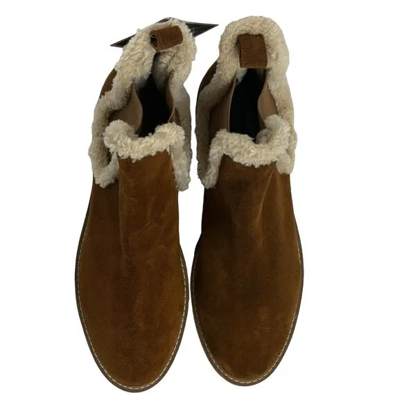 Steve Madden  Leopold Faux Fur Water Resistant Boot in Camel Suede NEW Size 9.5