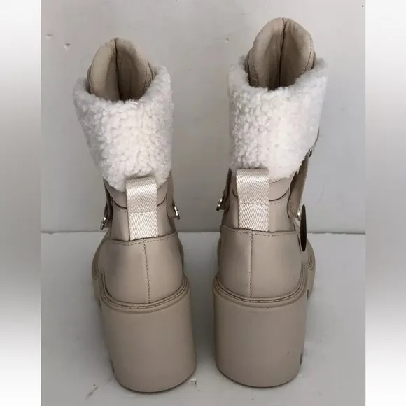 STEVE MADDEN Northern Faux Fur Lug Sole Combat Lace-up Boots Size 5.5M Beige ps2